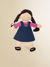 Soft and sweet, this jersey knit doll with yarn hair comes with a removable denim outfit and Mary Janes for lots of dressing fun. 18 high Polyester Imported Recommended for ages 3 and up Soft and sweet, this jersey knit doll with yarn hair comes with a removable denim outfit and Mary Janes for lots of dressing fun. 18 high Polyester Imported Recommended for ages 3 and up