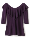 An everyday tee by Aqua gets a lofty update with a graceful v-neck tee and a flouncy ruffle trim.