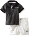 Calvin Klein Baby-Boys Newborn Polo With Cargo Short, Gray, 6-9 Months