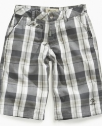 Fresh styles. He'll keep it cool and crisp in these High Desert plaid shorts from LRG, perfect for those long summer days. Fresh styles. He'll keep it cool and crisp in these High Desert plaid shorts from LRG, perfect for those long summer days.
