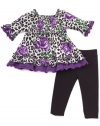 Rare Editions Baby-girls Newborn Leopard Print Ity Legging Set, Purple/Ivory/Black, 6 Months