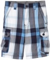 Levi's Boys 8-20 Plaid Cargo Short, Tonal Blue, 10