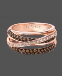 A sweet kiss of style. Le Vian's crisscross ring features chic rows of round-cut chocolate diamonds (3/4 ct. t.w.) and white diamonds (1/6 ct. t.w.) set in 14k rose gold. Size 7. A sweet kiss of style. Le Vian's crisscross ring features chic rows of round-cut chocolate diamonds (3/4 ct. t.w.) and white diamonds (1/6 ct. t.w.) set in 14k rose gold. Size 7.