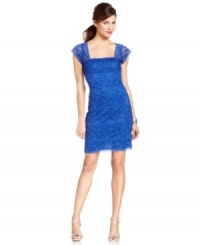 Onyx's lace cocktail dress is designed with a figure-flattering fit and a dose of sequins for a sparkling finish. Onyx's lace cocktail dress is designed with a figure-flattering fit and a dose of sequins for a sparkling finish.