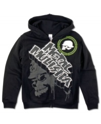 Indulge his tough guy attitude with Metal Mulisha's graphic fleece hoodie. Indulge his tough guy attitude with Metal Mulisha's graphic fleece hoodie.