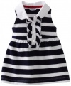 Hartstrings Baby-Girls Infant Striped Cotton Pique Sleeveless Tunic, Navy Stripe, 12 Months