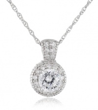 Platinum Plated Sterling Silver 100 Facets Collection Round Cubic Zirconia Antique-Style Pendant Necklace Platinum Plated Sterling Silver 100 Facets Collection Round Cubic Zirconia Antique-Style Pendant Necklace