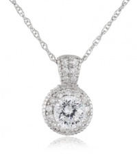 Platinum Plated Sterling Silver 100 Facets Collection Round Cubic Zirconia Antique-Style Pendant Necklace