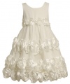 Size-6, Ivory, BNJ-8016R, Ivory Bonaz Rosette Waistline Mesh Overlay Dress,Bonnie Jean Little Girls Party Dress