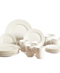 Grab a quick bite or get set for an graceful soiree with Gorham's versatile Callington dinnerware set. Easy-care bone china in classic shapes is draped in raised dots and a timeless white glaze for effortless, anytime elegance. Grab a quick bite or get set for an graceful soiree with Gorham's versatile Callington dinnerware set. Easy-care bone china in classic shapes is draped in raised dots and a timeless white glaze for effortless, anytime elegance.