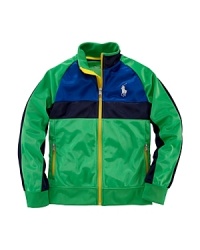 Signature Big Pony detail and contrast stripes add a pop of color to a classic full-zip track jacket. Signature Big Pony detail and contrast stripes add a pop of color to a classic full-zip track jacket.