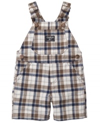Get him prepped! Add a little preppy plaid style to his everyday wear with these overalls from Osh Kosh. Get him prepped! Add a little preppy plaid style to his everyday wear with these overalls from Osh Kosh.
