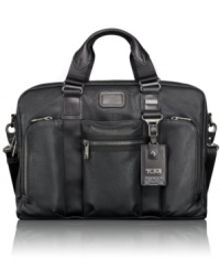 The Bravo leather collection bag from Tumi is crafted from lightweight-yet-rugged, full-grain leather that is burnished for a distressed look. The Bravo leather collection bag from Tumi is crafted from lightweight-yet-rugged, full-grain leather that is burnished for a distressed look.