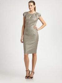 Perfect pleats adorn this sleek dress with a hint of sheen, strategic seams and ultra-feminine neckline and cap sleeves.Pleats at round neckCap sleevesPrincess seamsConcealed back zipperFully linedAbout 25 from natural waist60% virgin wool/37% viscose/3% elastaneDry cleanImported Model shown is 5'10 (177cm) wearing US size 4. Perfect pleats adorn this sleek dress with a hint of sheen, strategic seams and ultra-feminine neckline and cap sleeves.Pleats at round neckCap sleevesPrincess seamsConcealed back zipperFully linedAbout 25 from natural waist60% virgin wool/37% viscose/3% elastaneDry cleanImported Model shown is 5'10 (177cm) wearing US size 4.