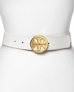 Tory Burch's chic logo is a chic cinch for this Saffiano leather belt. Wrap it around a simple shift dress to exude round-the clock polish.