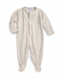 THE LOOKAllover stripesCrewneckLong sleeves with fold-over cuffsSnap closure at front and inner legsFooted hemTHE MATERIALPima cottonCARE & ORIGINMachine washImported THE LOOKAllover stripesCrewneckLong sleeves with fold-over cuffsSnap closure at front and inner legsFooted hemTHE MATERIALPima cottonCARE & ORIGINMachine washImported