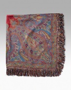A dreamy blend of wool and silk, soft and luxurious, in a paisley-esque kaleidoscope of rich colors with a fringed border. Arrives in a gift box About 55 square 70% wool/30% silk; dry clean Made in Italy