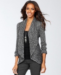 Soft and cozy, INC's open-front cardigan makes an easy layering piece. Contrast the marled knit with a solid-colored tee or a metallic top. Soft and cozy, INC's open-front cardigan makes an easy layering piece. Contrast the marled knit with a solid-colored tee or a metallic top.