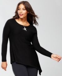 INC's plus size sweater gets the asymmetrical look right with a chic angled hem. A touch of cashmere in the knit gives it an extra-luxurious, soft feel. INC's plus size sweater gets the asymmetrical look right with a chic angled hem. A touch of cashmere in the knit gives it an extra-luxurious, soft feel.