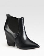 A sculpted heel elevates this point toe silhouette of ultra-soft leather. Stacked heel, 3½ (90mm)Leather upper with side elastic goresPull-on stylePoint toeLeather lining and solePadded insoleImported