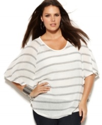 Show of your sparkle with INC's batwing sleeve plus size top, finished by metallic stripes. Show of your sparkle with INC's batwing sleeve plus size top, finished by metallic stripes.