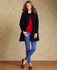 Rendered in a classic, crisp silhouette from a warm wool blend, Tommy Hilfiger's coat is an easy-to-wear staple season after season. Rendered in a classic, crisp silhouette from a warm wool blend, Tommy Hilfiger's coat is an easy-to-wear staple season after season.