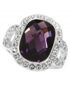 Vintage appeal. The stunning shape and sparkle of City by City's unique cocktail ring make it an elegant piece for your collection. Crafted in silver tone mixed metal with a rectangular-shaped purple cubic zirconia (14-1/2 ct. t.w.) surrounded by sparkling clear crystals. Size 7.
