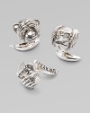 A clever addition to any gentleman's wardrobe in sterling silver, depicting the ancient axiom to see no evil, hear no evil, speak no evil. Set includes one of each Sterling silver About ½ diam. Imported 