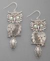 Style that's uniquely yours. These adorable Lucky Brand owl earrings are crafted in delicate silvertone mesh with haunting green eyes. Wire backing. Approximate drop: 2-3/4 inches.