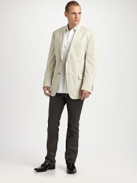 This lightweight blazer, tailored in a rich cotton twill, is the perfect finishing touch to complement your suiting essentials.Button-frontChest welt, waist flap pocketsRear ventAbout 33 from shoulder to hemCottonDry cleanImported This lightweight blazer, tailored in a rich cotton twill, is the perfect finishing touch to complement your suiting essentials.Button-frontChest welt, waist flap pocketsRear ventAbout 33 from shoulder to hemCottonDry cleanImported