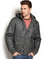 Give your style some edge this season with this hooded bomber jacket from American Rag.