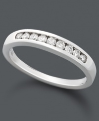 The perfect complement to her diamond engagement ring. This stunning wedding band features nine round-cut, channel-set diamonds (1/4 ct. t.w.) set in 14k white gold. The perfect complement to her diamond engagement ring. This stunning wedding band features nine round-cut, channel-set diamonds (1/4 ct. t.w.) set in 14k white gold.