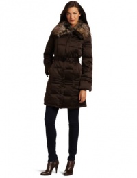 Via Spiga Women's Caserta Faux Fur Trim Belted Down Filled Satin Coat Via Spiga Women's Caserta Faux Fur Trim Belted Down Filled Satin Coat