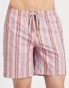 Be ready to hit the beach and beyond in these crisp, striped swim trunks, set in quick-drying nylon.Drawstring waistZip flySide slash, back welt pocketsFully linedInseam, about 766% cotton/34% nylonMachine washImported