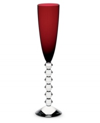 Color it chic. Baccarat takes already-stunning Vega stemware to the next level with this ruby-tinted flute. A chunky, beaded stem contrasts brilliant color in heavy, exquisitely crafted crystal. Color it chic. Baccarat takes already-stunning Vega stemware to the next level with this ruby-tinted flute. A chunky, beaded stem contrasts brilliant color in heavy, exquisitely crafted crystal.