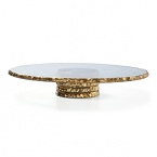After a hammered edge is carefully created around the circumference of this richly textured glass cake stand, craftsmen hand-paint an opulent band of platinum for a breathtaking finish.