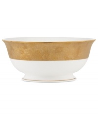 Make any occasion memorable with Gold Dust dinnerware. Combining the urbane style of Donna Karan with the renowned craftsmanship of Lenox, this timeless bone china serving bowl radiates luxury with a wide band of matte-textured gold. Make any occasion memorable with Gold Dust dinnerware. Combining the urbane style of Donna Karan with the renowned craftsmanship of Lenox, this timeless bone china serving bowl radiates luxury with a wide band of matte-textured gold.