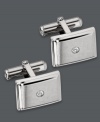 Polish, shine and presentation. Complete your overall look with the perfect finishing touch. Rectangular cuff links feature a sparkling diamond accent set in stainless steel. Crafted with a swivel backing for easy use. Approximate length: 5/8 inch. Approximate width: 1/2 inch.