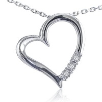 Sterling Silver and Diamond Three-Stone Heart Pendant on an 18 Chain Sterling Silver and Diamond Three-Stone Heart Pendant on an 18 Chain