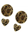 Wild out! GUESS's leopard-printed stud earrings set make for totally fierce style with their light Colorado topaz glass and black and brown epoxy design. Set in gold tone mixed metal. Approximate diameter(s): 3/4 inch.