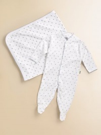 Warm, soft footie with allover print and snaps to the bottom for a convenient change. Pima cotton; machine wash Imported Warm, soft footie with allover print and snaps to the bottom for a convenient change. Pima cotton; machine wash Imported