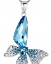 ARCO IRIS Stylized Aquamarine Butterfly Wing Drop Swarovski Elements Crystal Pendant Necklace W 18k White Gold Plated Chain (Blue and Green)