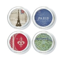 Fringe glass coasters with multi Paris themed prints. Set of 4 comes in gift box. Diameter of each is 4. Fringe glass coasters with multi Paris themed prints. Set of 4 comes in gift box. Diameter of each is 4.