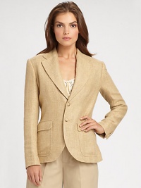 A luxurious combination of linen, silk and wool gives this classic herringbone jacket with a lean fit, must-have status.Notched collarLong sleevesButton frontPatch pocketsBack yokeBack ventAbout 26 from shoulder to hem76% linen/18% silk/6% woolDry cleanImported Model shown is 5'9½ (176cm) wearing US size 4. A luxurious combination of linen, silk and wool gives this classic herringbone jacket with a lean fit, must-have status.Notched collarLong sleevesButton frontPatch pocketsBack yokeBack ventAbout 26 from shoulder to hem76% linen/18% silk/6% woolDry cleanImported Model shown is 5'9½ (176cm) wearing US size 4.