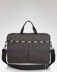 In durable nylon with an adjustable shoulder strap, LeSportsac's printed laptop case ensures your device is playfully protected. In durable nylon with an adjustable shoulder strap, LeSportsac's printed laptop case ensures your device is playfully protected.