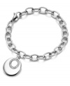 Simply stylish. Breil's Duplicity classic chain link bracelet is enhanced by a Swarovski crystal-accented round charm embellishment. Set in silver tone stainless steel. Approximate length: 7-1/2 inches. Approximate drop: 8/10 inch.