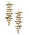 With horizontal rows of textured bars, these linear earrings from RACHEL Rachel Roy will help you climb the ladder to pure fashion. Crafted in gold tone mixed metal, they're embellished with shimmering glass accents. Approximate drop: 2-3/4 inches. Approximate diameter: 1 inch.