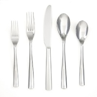 Sleek and hi-shine mirror finish in a 45 piece assortment from Cambridge. Make a sophisticated statement on your table with this Dropp Mirror pattern! Set includes service for 8 and 5 serving pieces. Sleek and hi-shine mirror finish in a 45 piece assortment from Cambridge. Make a sophisticated statement on your table with this Dropp Mirror pattern! Set includes service for 8 and 5 serving pieces.