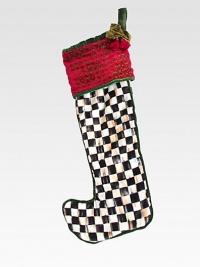 Hang this stocking by the chimney with care, in Courtly Check velvet with a luxuriously embroidered cuff.HandmadeVelvet holly leaves and berriesSilky liningCotton/rayon velvet27L; 10 top openingSpot cleanImported Hang this stocking by the chimney with care, in Courtly Check velvet with a luxuriously embroidered cuff.HandmadeVelvet holly leaves and berriesSilky liningCotton/rayon velvet27L; 10 top openingSpot cleanImported