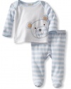 ABSORBA Baby-Boys Newborn Bear Two Piece Footed Pant Set, Blue/Stripes, 0-3 Months